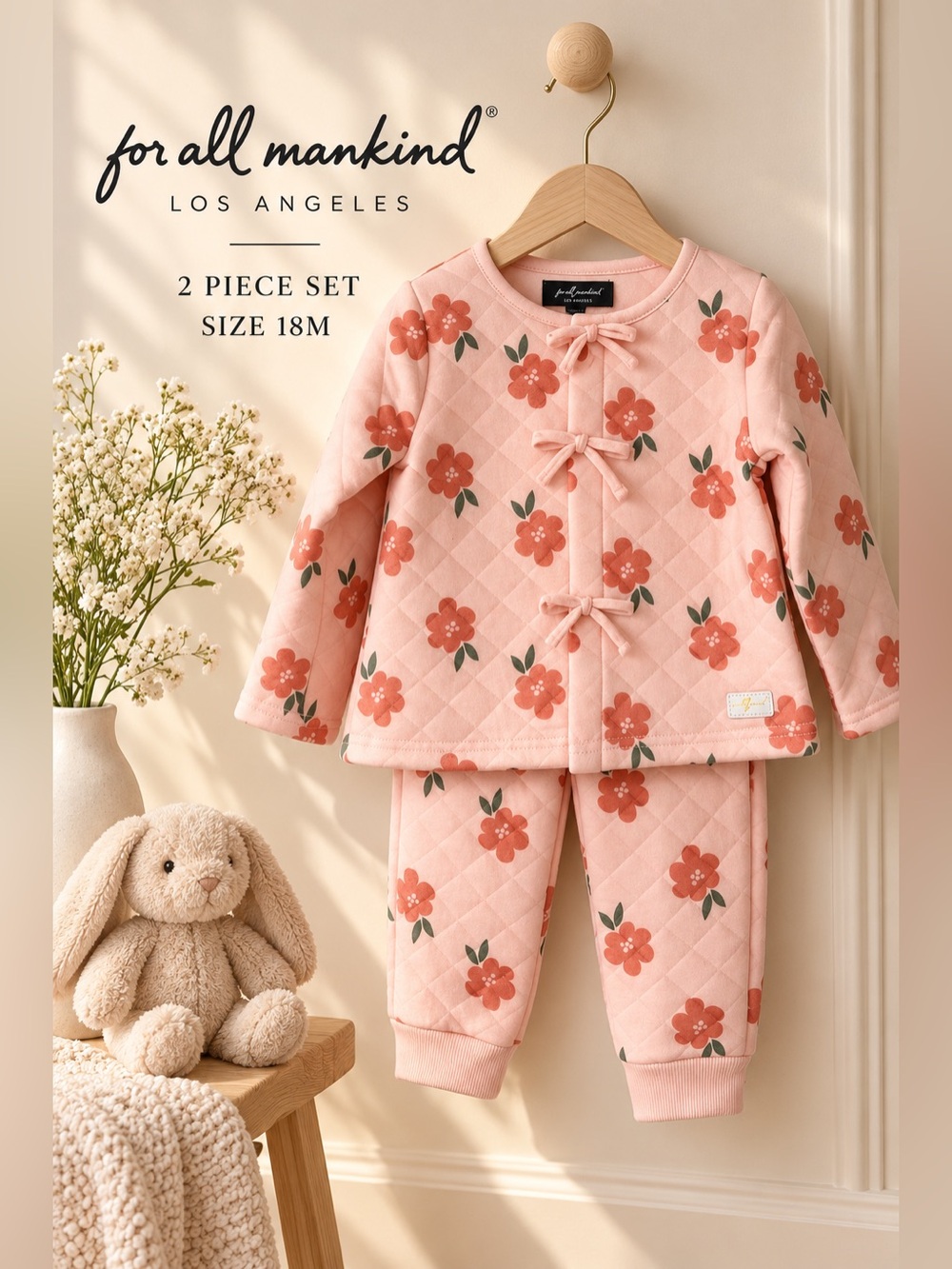 7 For All Mankind Pink Mist Floral Quilted 2 Piece Set 18M